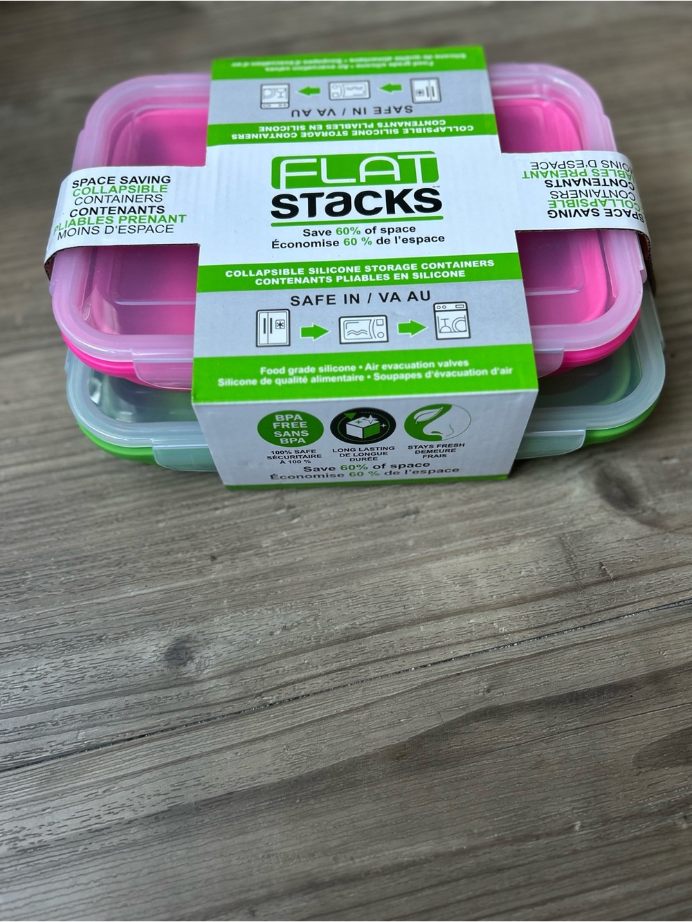 New Flat Stacks collapsible, food-grade silicone food storage containers, Set 5